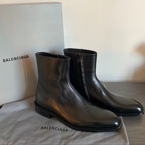 Lizard Effect Leather Zip-Up Boot with Crystal